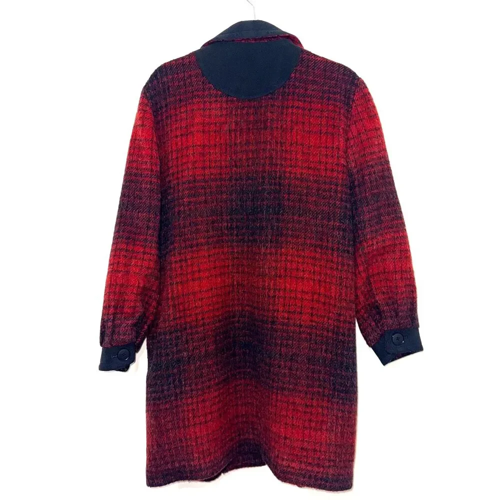 Vintage Woolrich Wool/Mohair Houndstooth Plaid Coat - Red/Black M - Picture 2 of 8